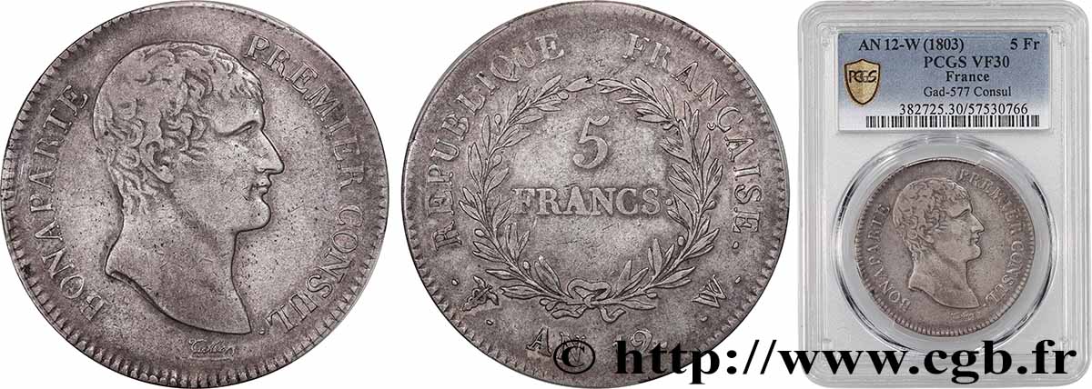 5 francs Bonaparte Premier Consul 1804 Lille F.301/26 VF30 PCGS