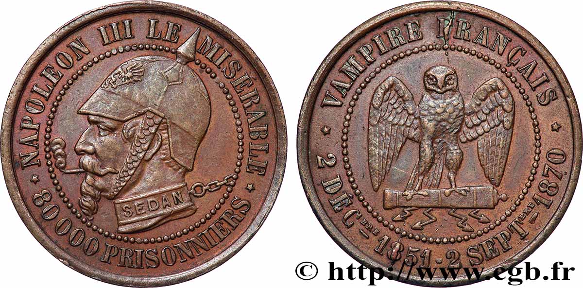 Médaille satirique Cu 27, type A “Éclairs et cigarette” 1870  Schw.A1a  SUP 