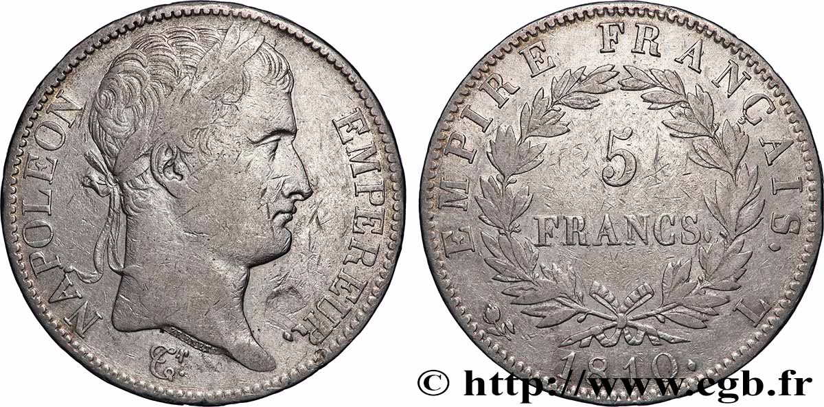 5 francs Napoléon empereur, Empire français 1810 Bayonne F.307/20 TB 