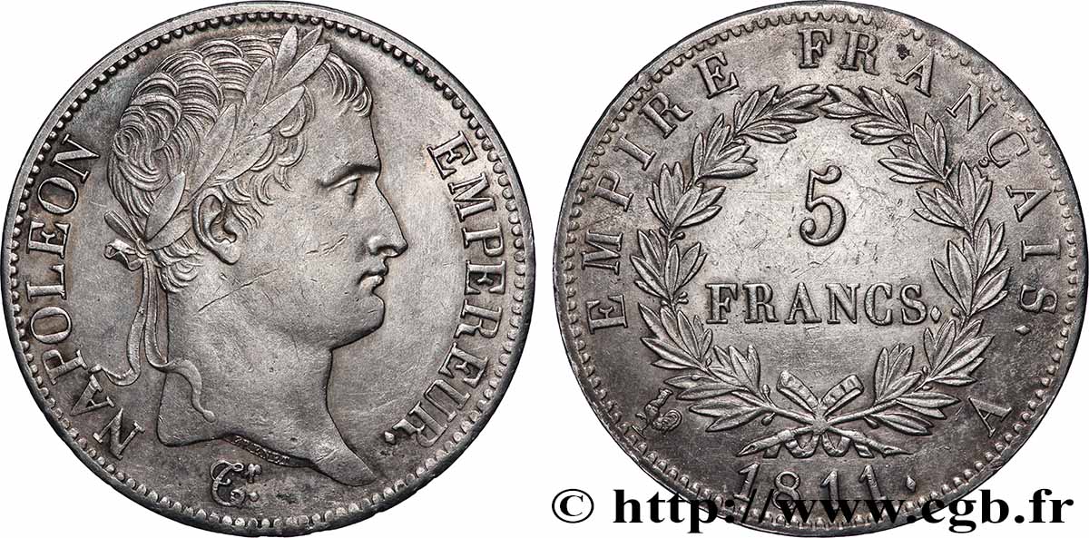 5 francs Napoléon Empereur, Empire français 1811 Paris F.307/27 TTB+ 