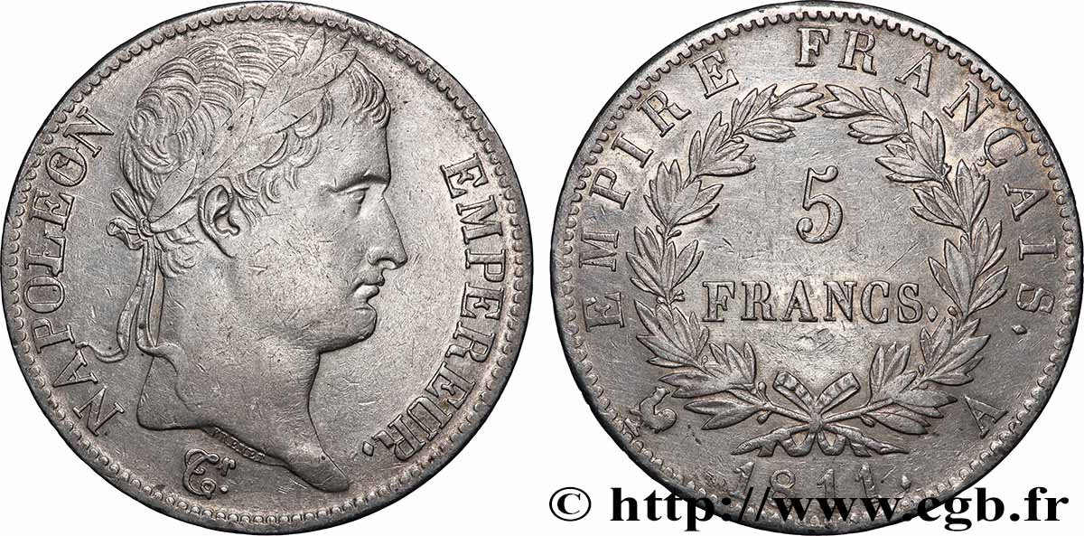 5 francs Napoléon Empereur, Empire français 1811 Paris F.307/27 TTB 