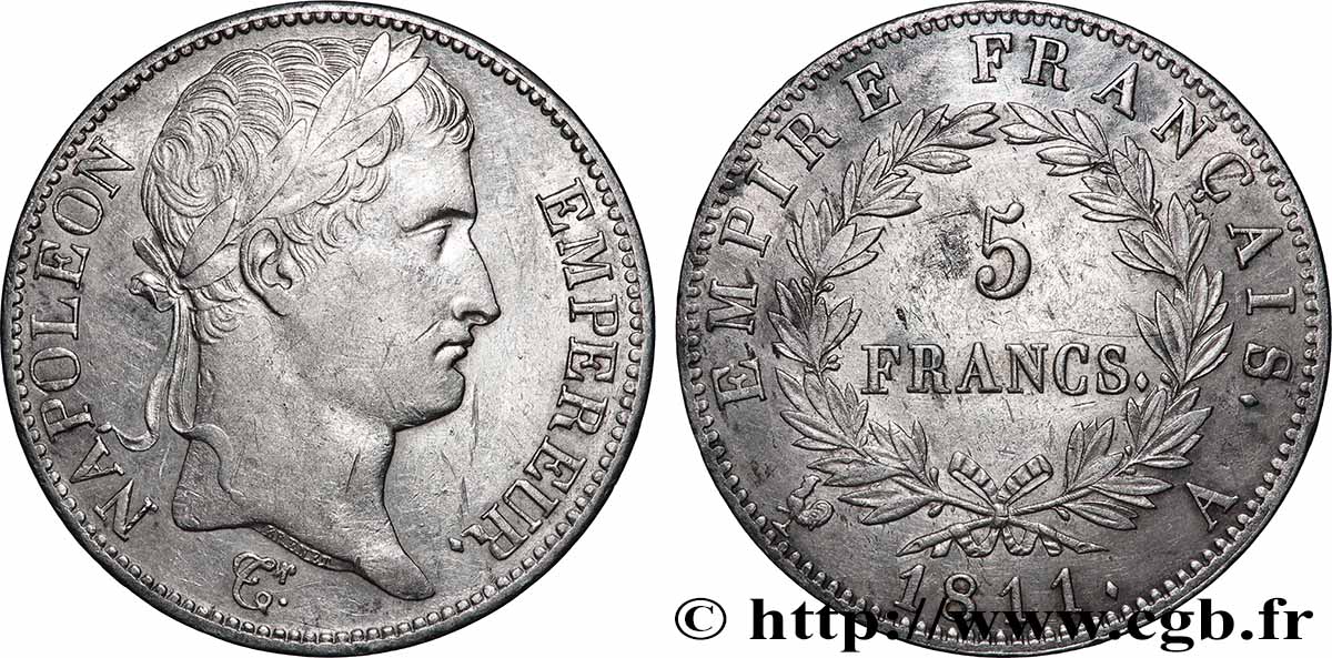 5 francs Napoléon Empereur, Empire français 1811 Paris F.307/27 TTB+ 
