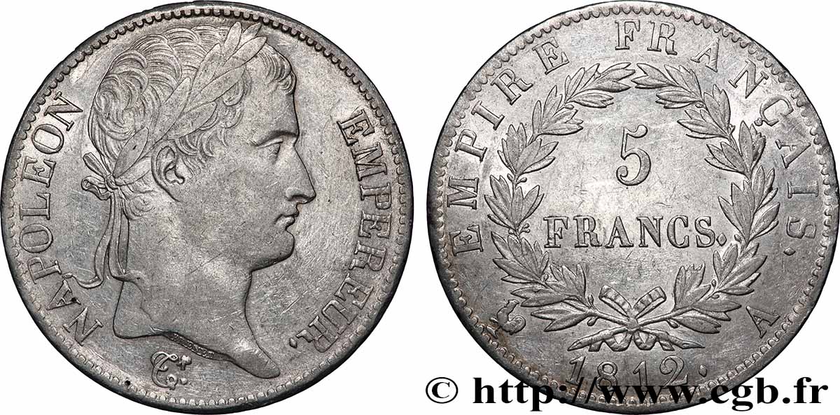 5 francs Napoléon Empereur, Empire français 1812 Paris F.307/41 TTB 