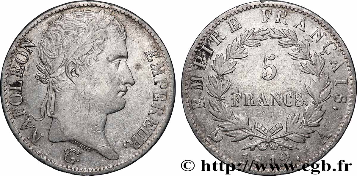 5 francs Napoléon Empereur, Empire français 1812 Paris F.307/41 MBC 