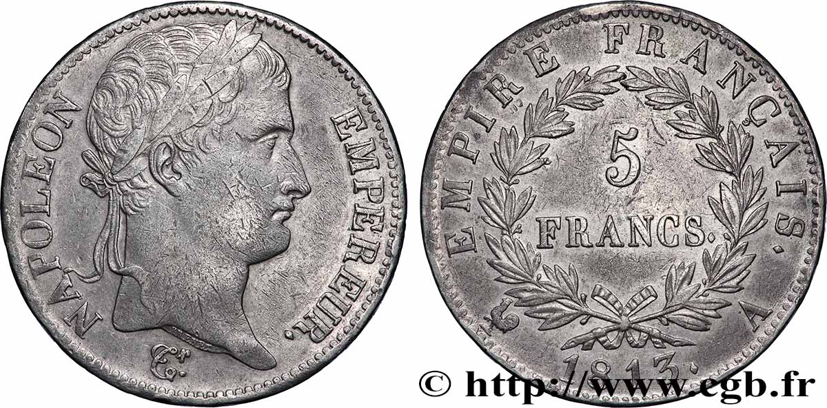 5 francs Napoléon Empereur, Empire français 1813 Paris F.307/58 TTB 