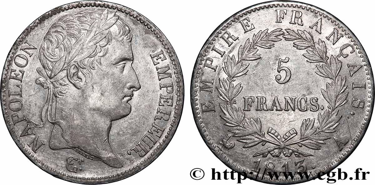 5 francs Napoléon Empereur, Empire français 1813 Paris F.307/58 TTB+ 