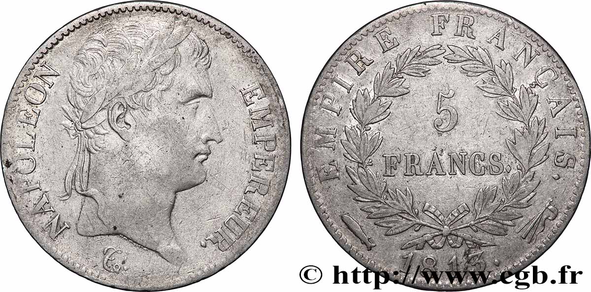 5 francs Napoléon Empereur, Empire français 1813 Utrecht F.307/74 TB+ 