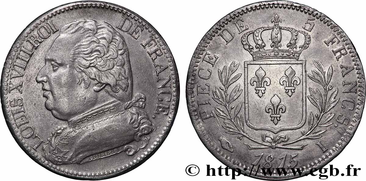 5 francs Louis XVIII, buste habillé 1815 Limoges F.308/20 TTB+ 