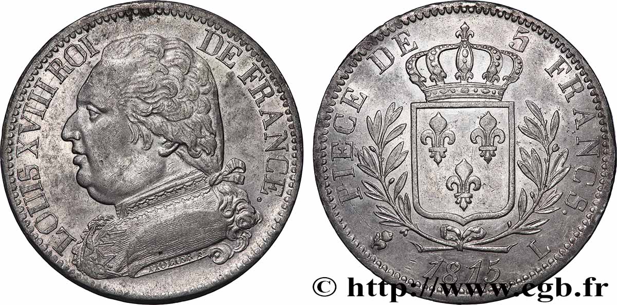 5 francs Louis XVIII, buste habillé 1815 Bayonne F.308/23 MBC+ 