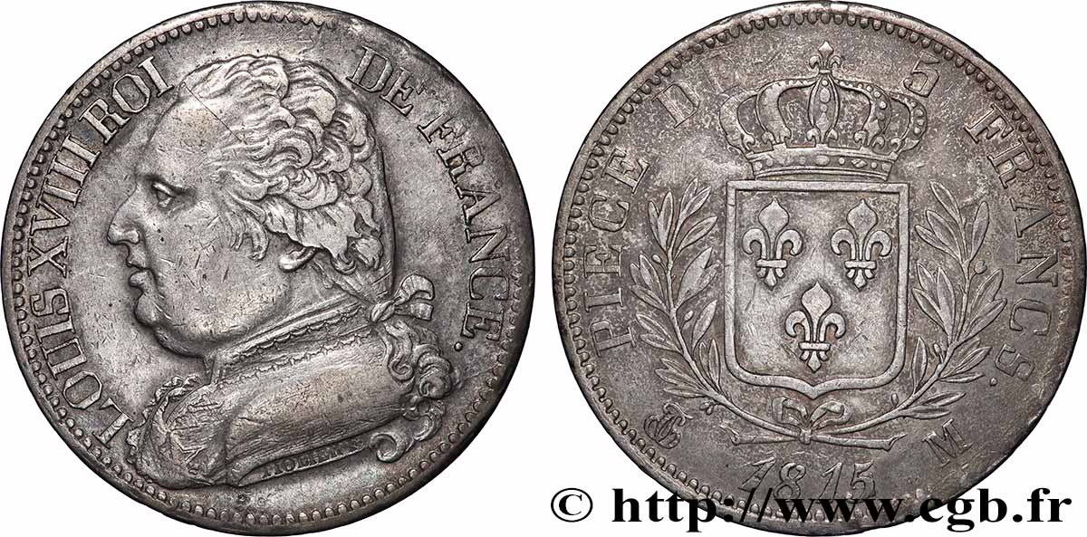 5 francs Louis XVIII, buste habillé 1815 Toulouse F.308/26 TTB 