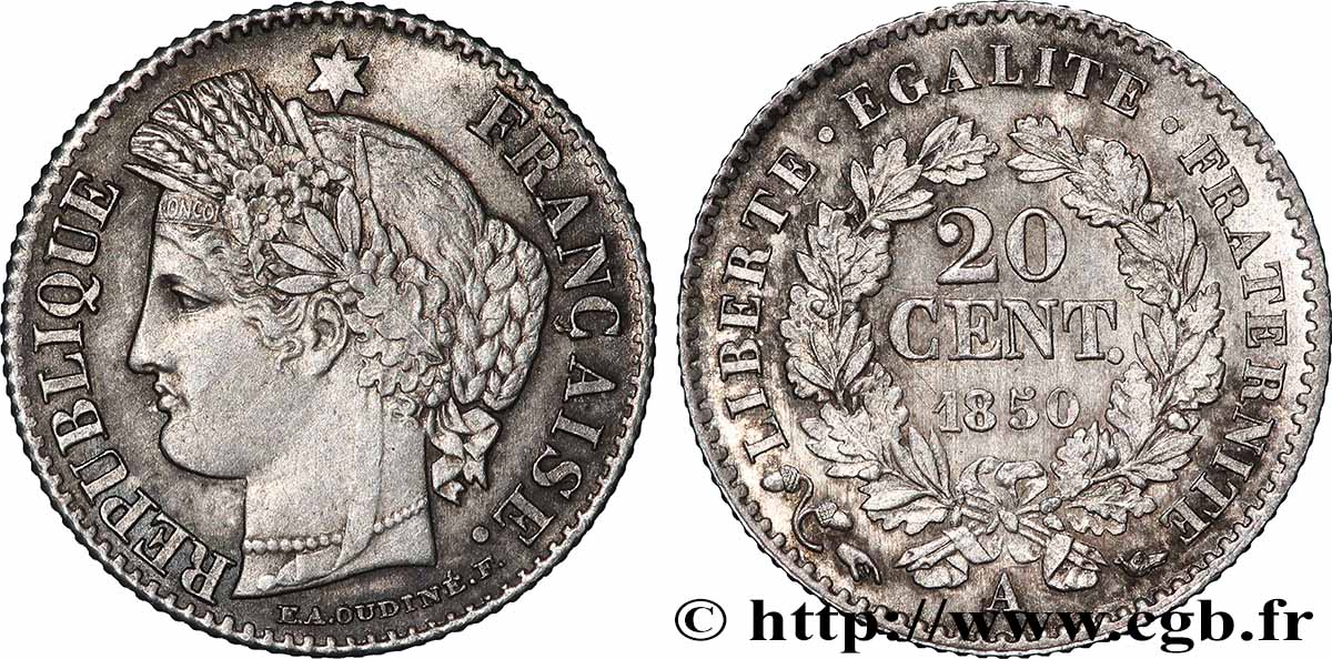 20 centimes Cérès, IIe République 1850 Paris F.146/2 TTB 