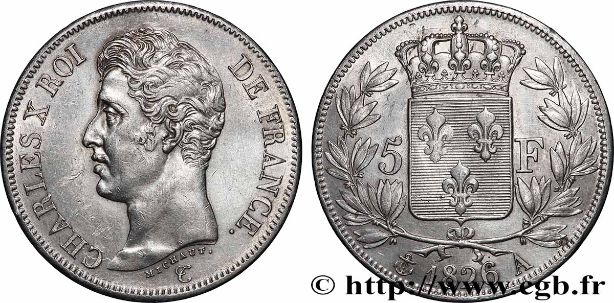 5 francs Charles X, 1er type 1826 Paris F.310/15 TTB+ 