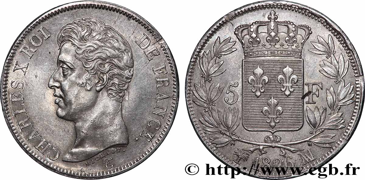 5 francs Charles X, 1er type 1826 Marseille F.310/24 SUP 