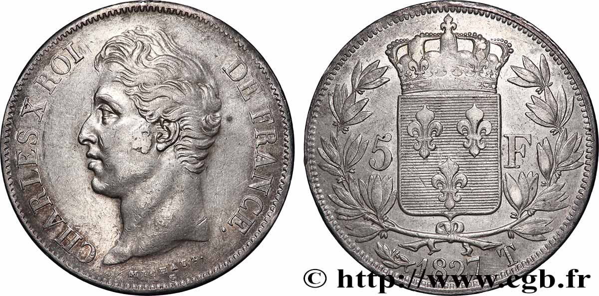 5 francs Charles X, 1er type 1826 Nantes F.310/26 TTB 