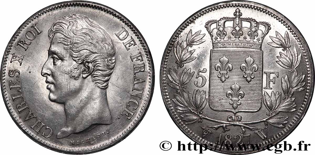 5 francs Charles X, 2e type 1827 Lille F.311/13 SUP 