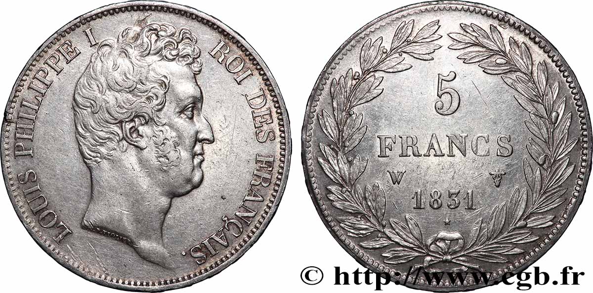 5 francs type Tiolier avec le I, tranche en relief 1831 Lille F.316/4 TTB+ 