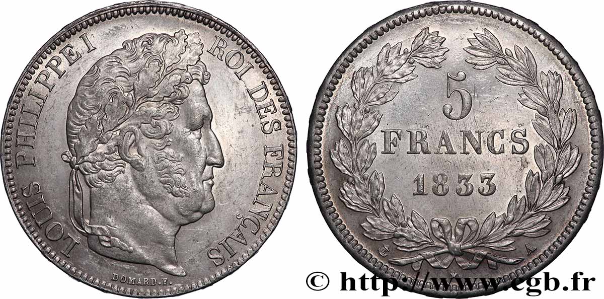 5 francs IIe type Domard 1833 Paris F.324/14 SUP 