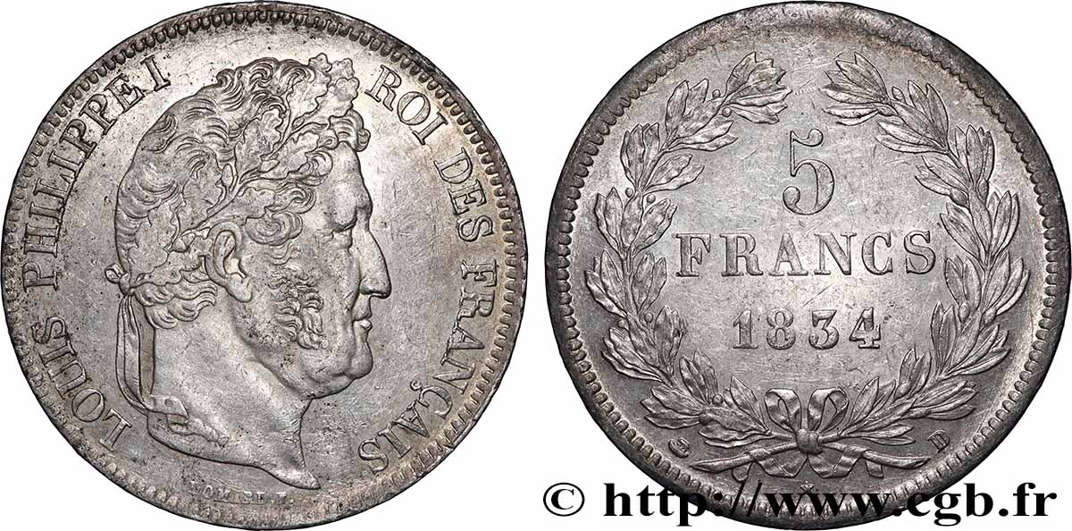 5 francs IIe type Domard 1834 Lyon F.324/32 TTB+ 