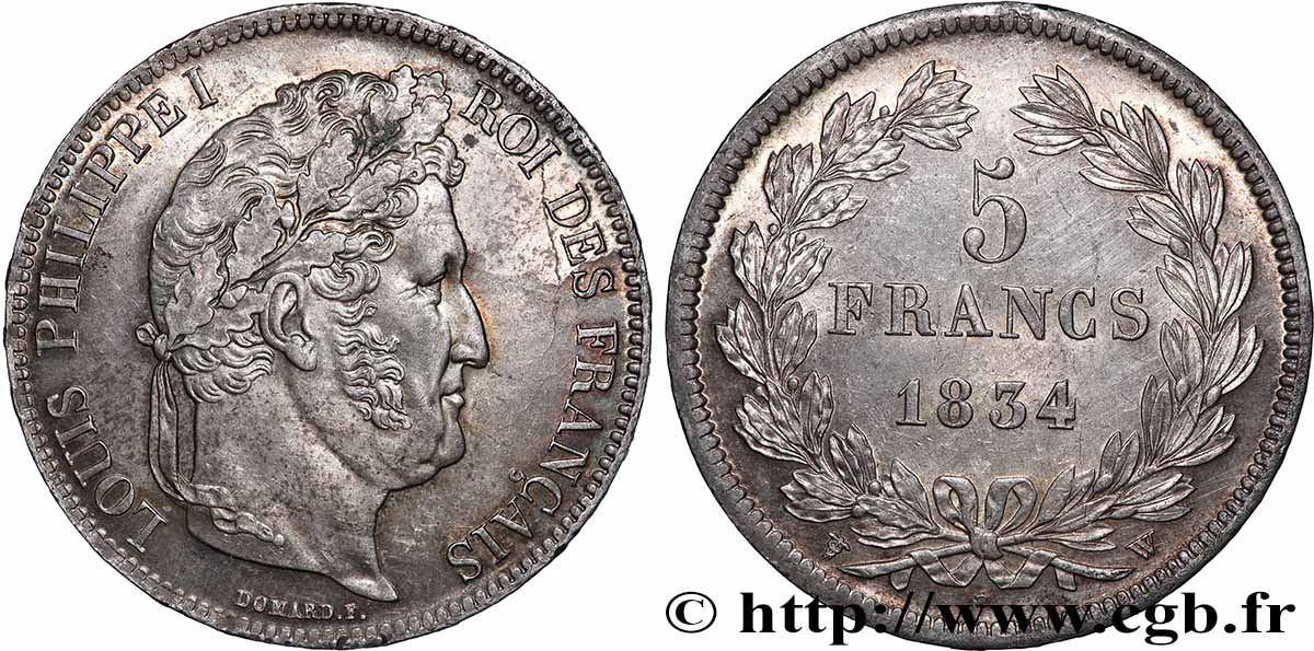 5 francs IIe type Domard 1834 Lille F.324/41 AU 
