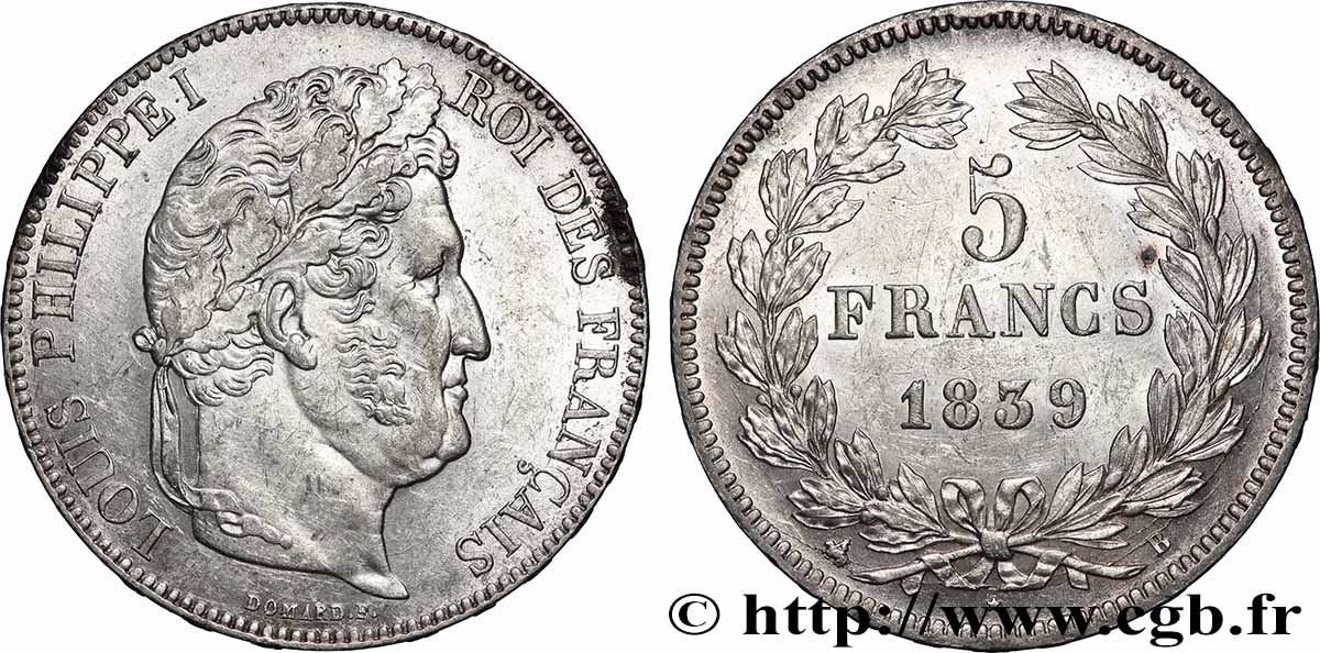 5 francs IIe type Domard 1839 Rouen F.324/76 TTB+ 