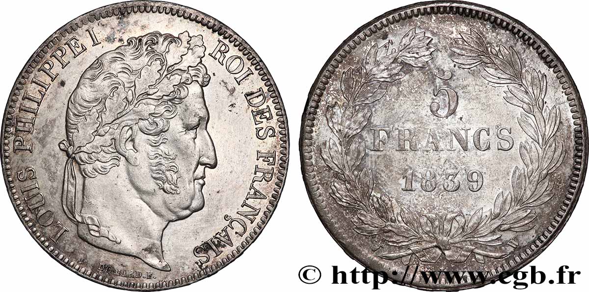 5 francs IIe type Domard 1839 Lille F.324/82 TTB+ 