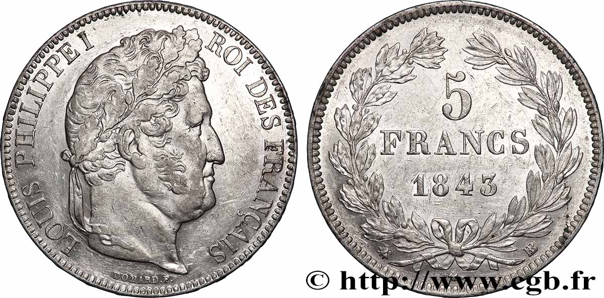 5 francs IIe type Domard 1843 Strasbourg F.324/102 TTB 