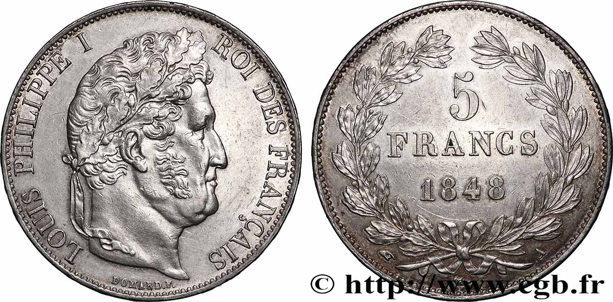 5 francs IIIe type Domard 1848 Paris F.325/17 SUP 