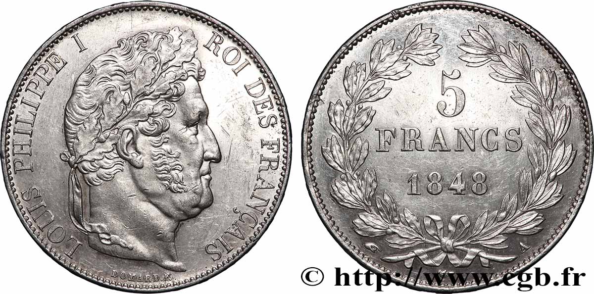 5 francs IIIe type Domard 1848 Paris F.325/17 SUP 