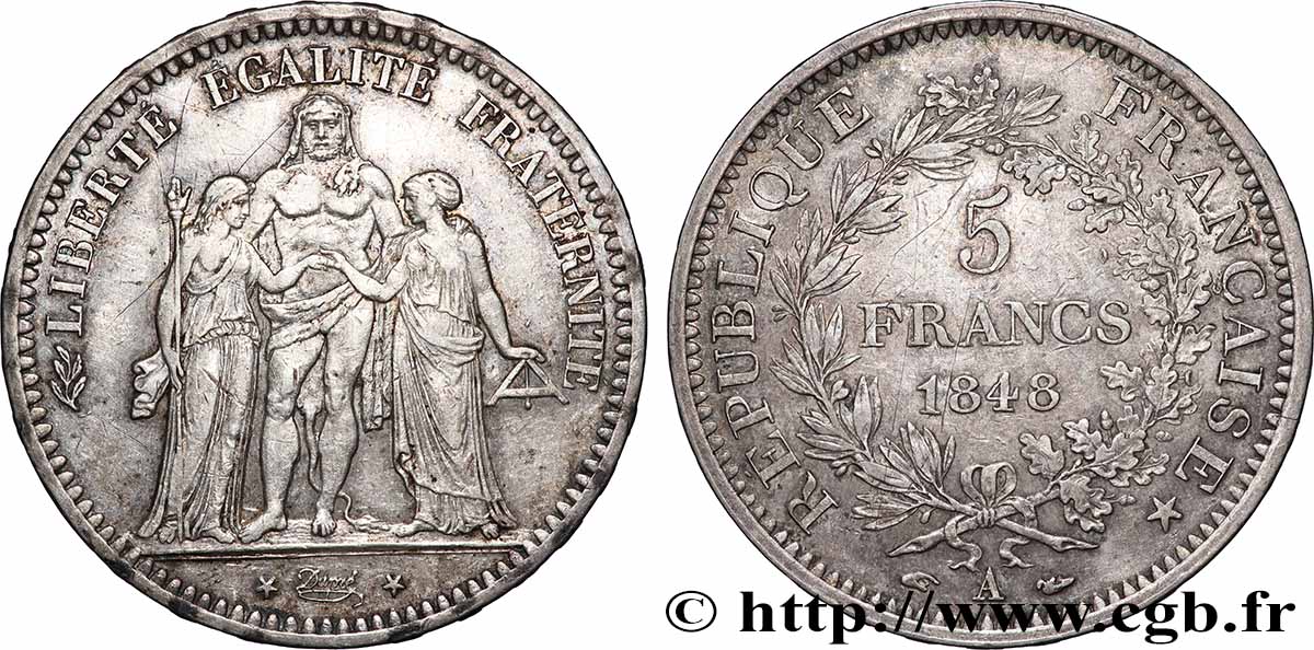 5 francs Hercule, IIe République 1848 Paris F.326/1 TTB 