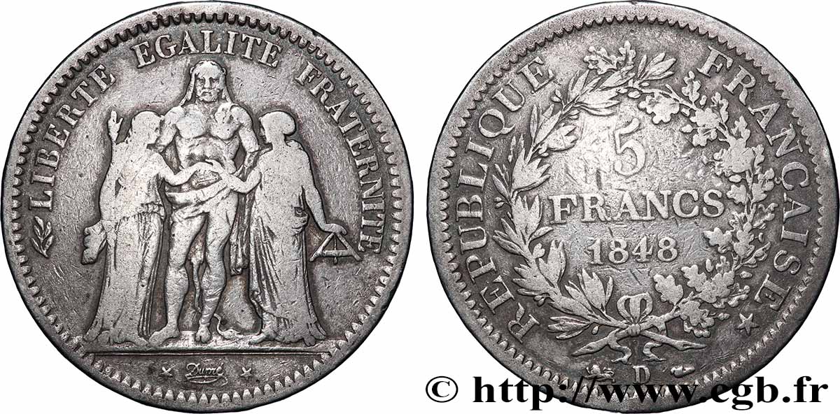 5 francs Hercule, IIe République 1848  Lyon F.326/3 TB 