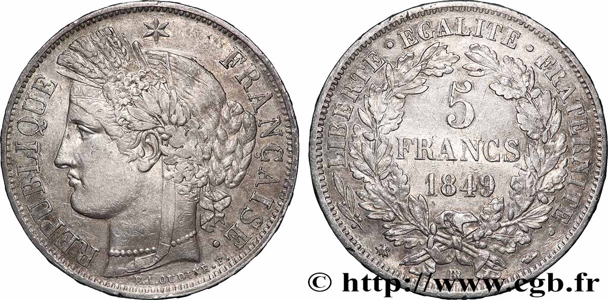 5 francs Cérès, IIe République 1849 Strasbourg F.327/3 MBC 