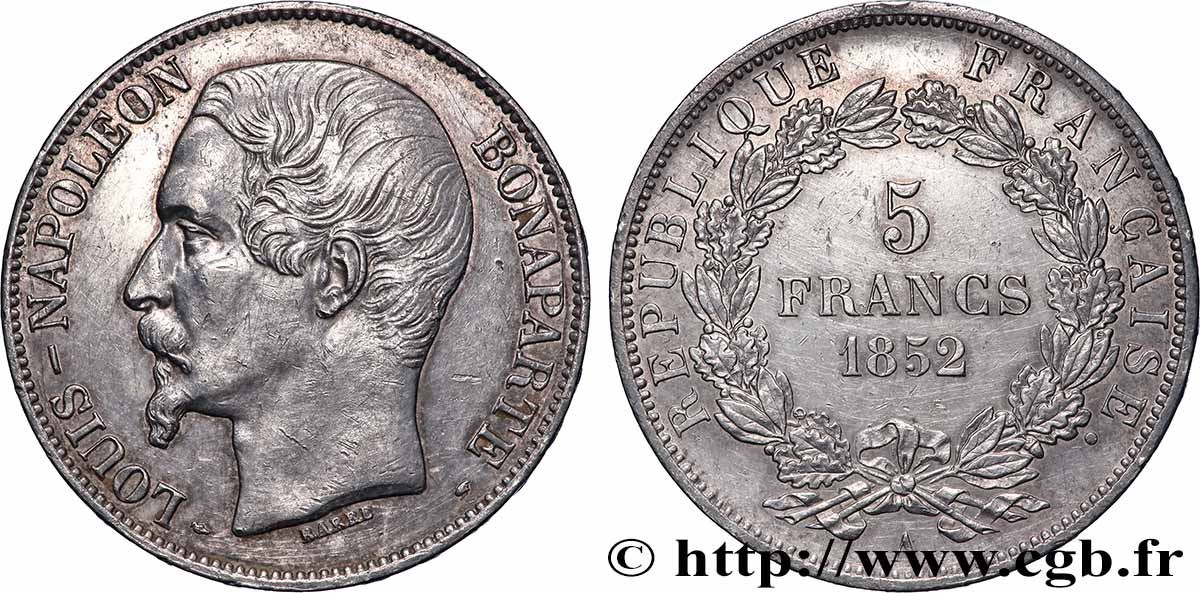 5 francs Louis-Napoléon, 1er type 1852 Paris F.329/1 TTB 