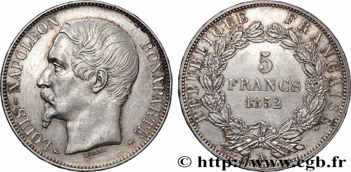 5 francs Louis-Napoléon, 1er type 1852 Paris F.329/1 TTB 