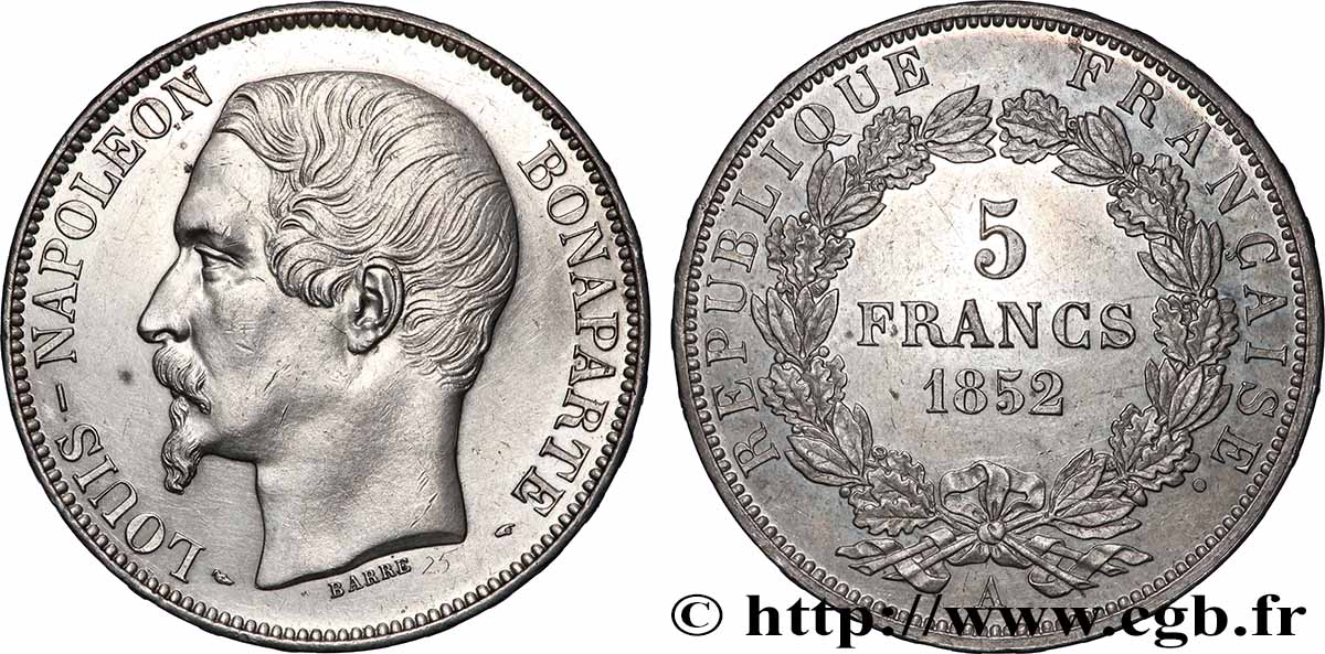 5 francs Louis-Napoléon, 1er type 1852 Paris F.329/1 TTB+ 