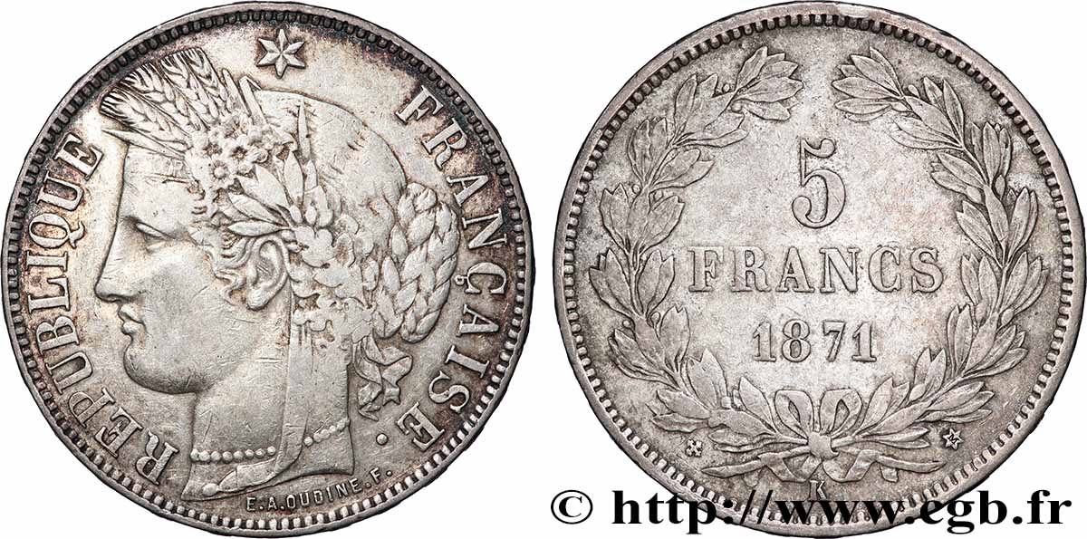 5 francs Cérès, sans légende 1871 Bordeaux F.332/8 BC+ 