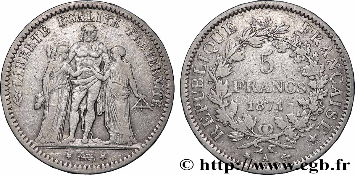 5 francs Hercule 1871 Paris F.334/2 TB 