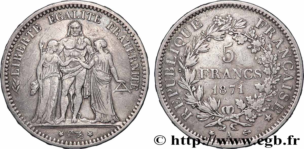 5 francs Hercule 1871 Paris F.334/2 TB+ 