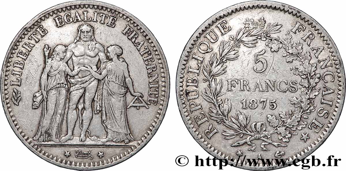 5 francs Hercule, petit A 1875 Paris F.334/15 TB+ 
