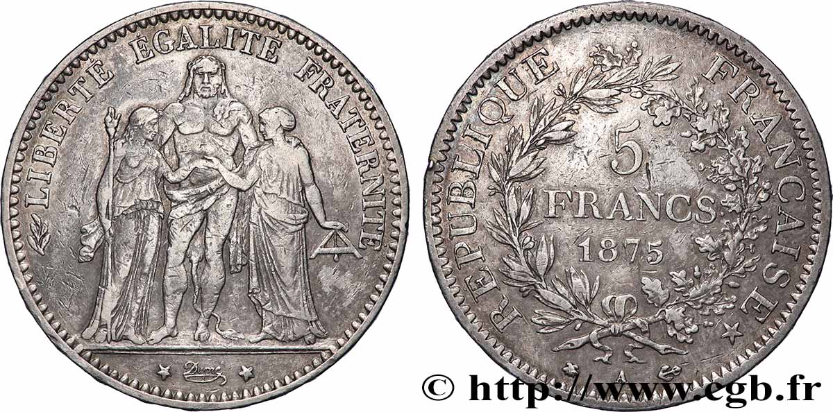5 francs Hercule, petit A 1875 Paris F.334/15 TB+ 