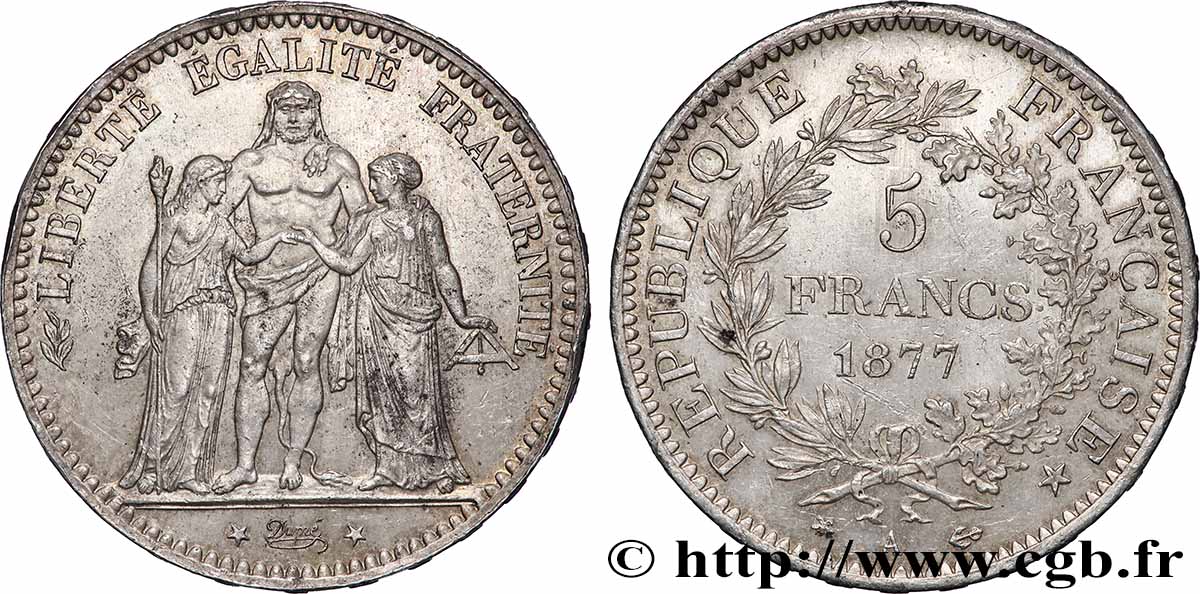 5 francs Hercule 1877 Paris F.334/19 SUP 