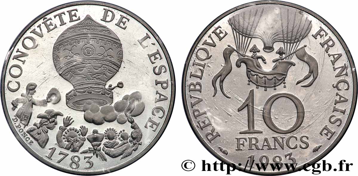 Piéfort Argent de 10 francs Conquête de l’Espace 1983 Pessac GEM.188 P2 FDC 