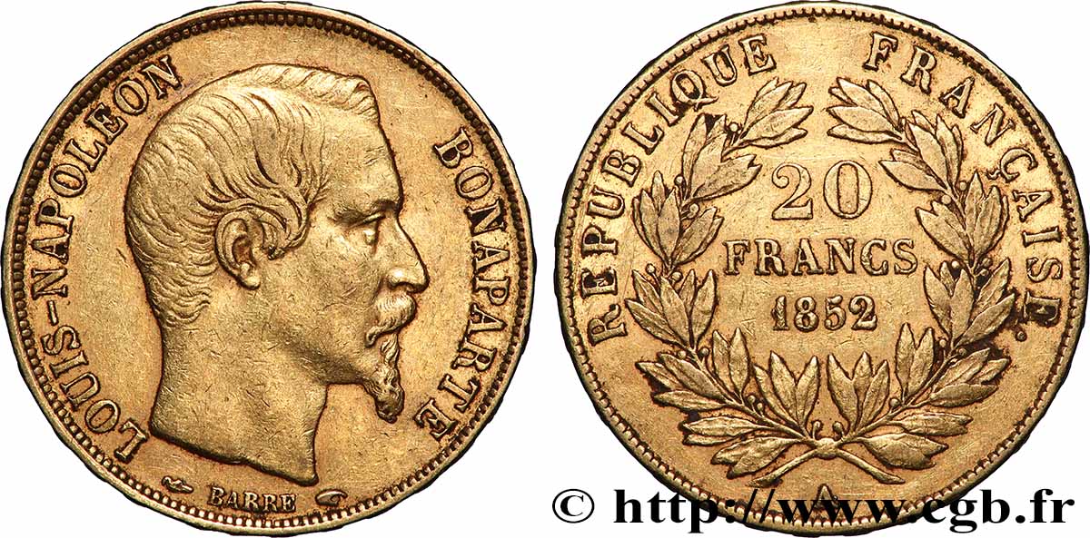 20 francs or Louis-Napoléon 1852 Paris F.530/1 XF 