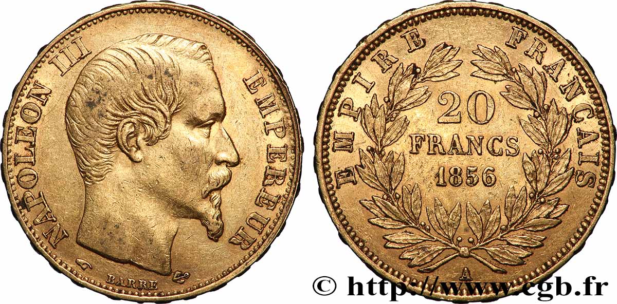20 francs or Napoléon III, tête nue 1856 Paris F.531/9 AU 