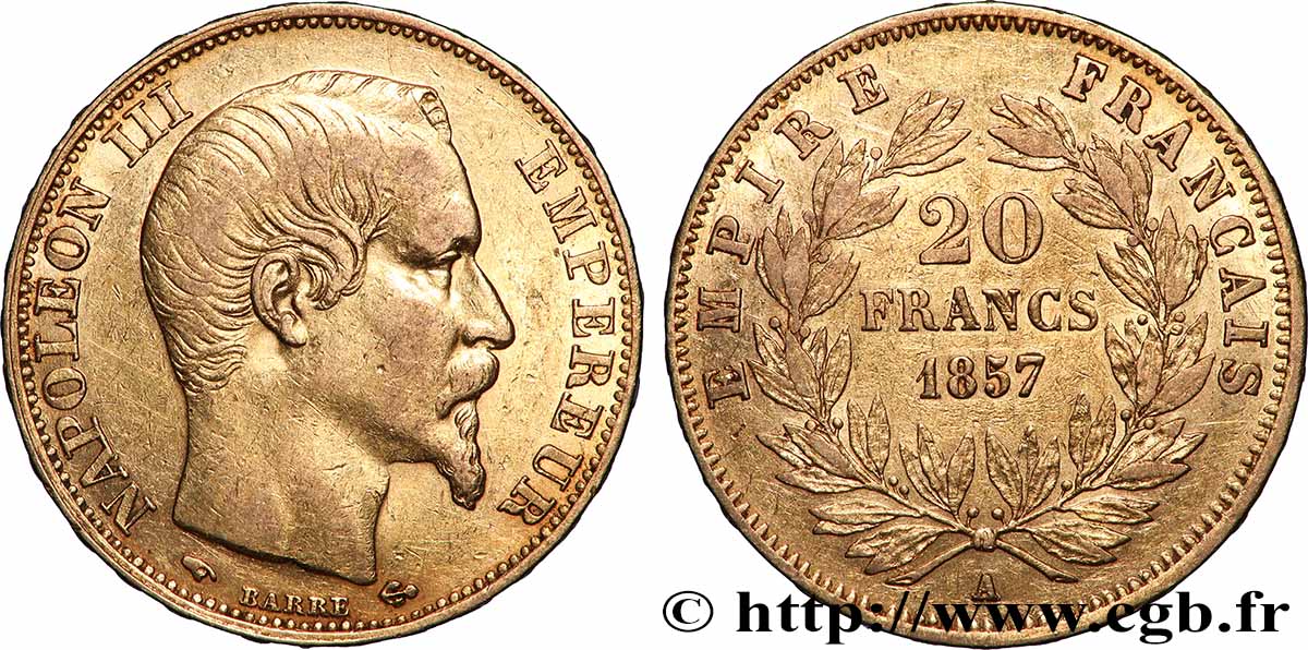 20 francs or Napoléon III, tête nue 1857 Paris F.531/12 TTB 