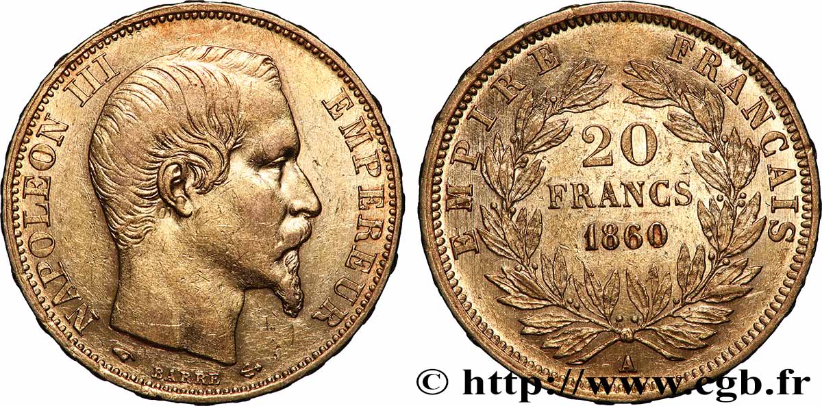 20 francs or Napoléon III, tête nue 1860 Paris F.531/18 MBC+ 
