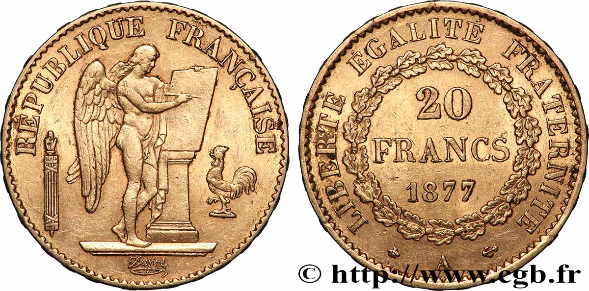 20 francs or Génie, Troisième République 1877 Paris F.533/5 AU 