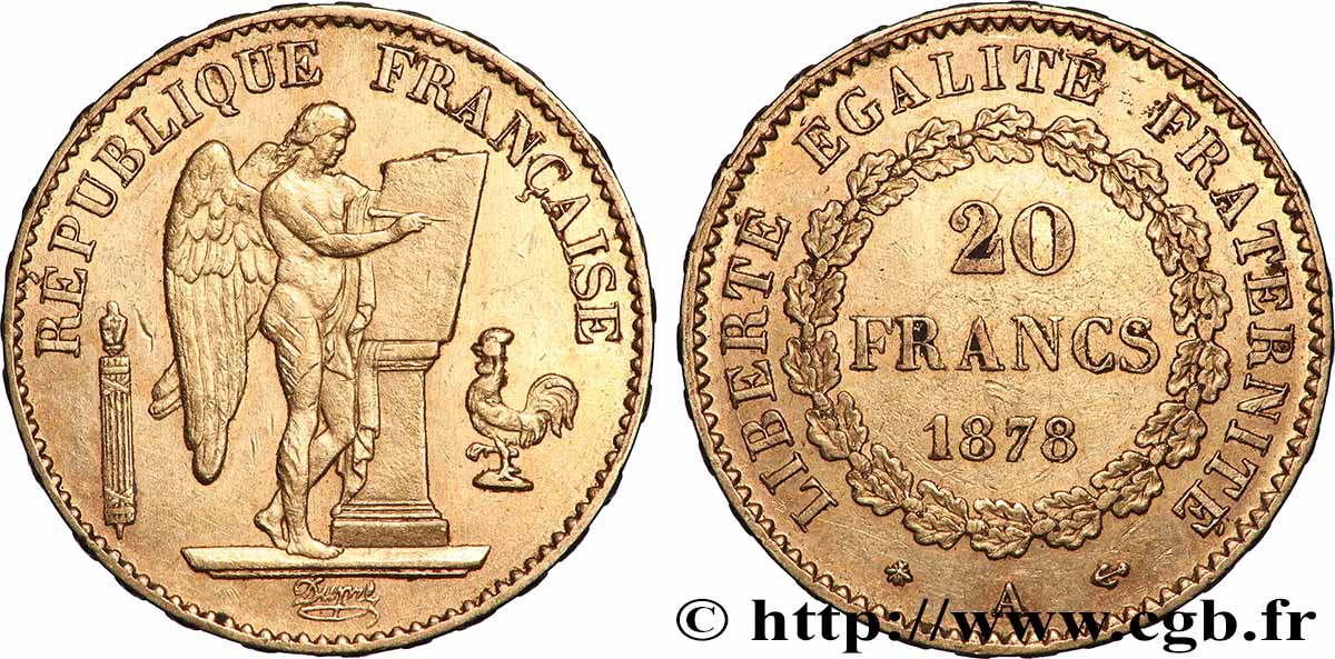 20 francs génie, Troisième république 1878 Paris F.533/6 MBC 