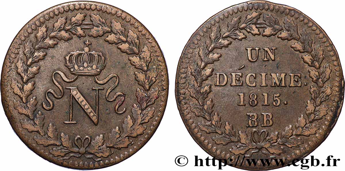 Un décime à l’N couronnée 1815 Strasbourg F.131A/1 BB 
