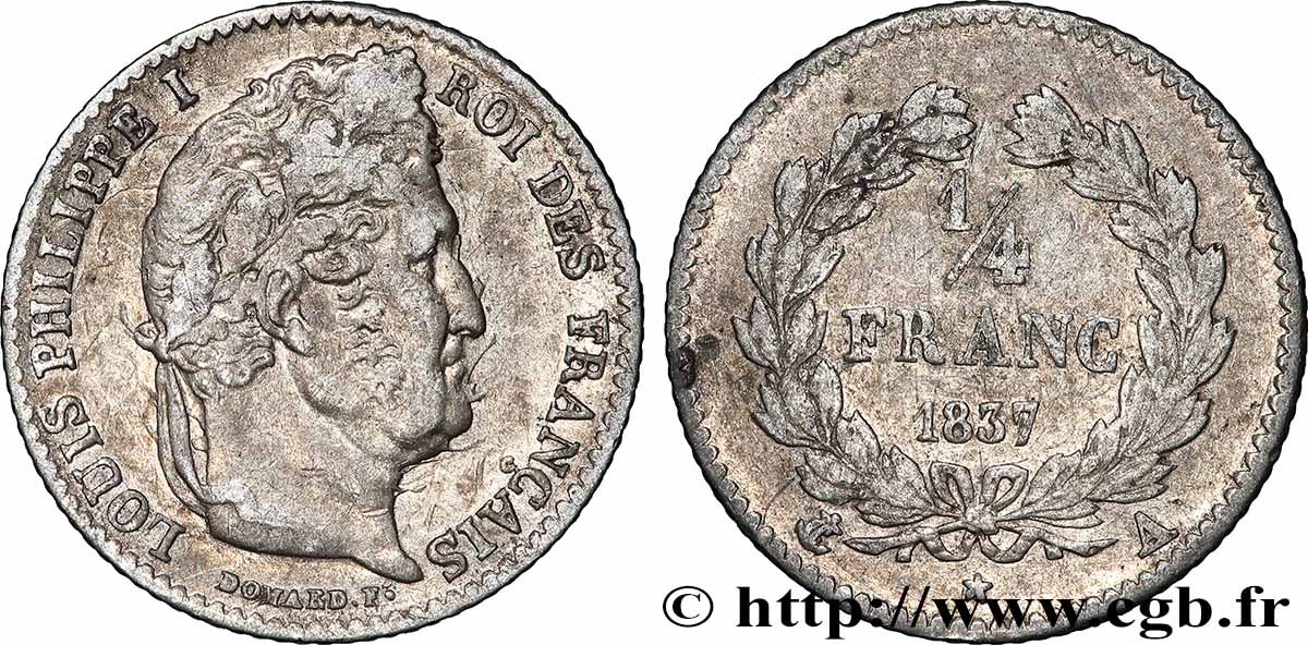 1/4 franc Louis-Philippe 1837 Paris F.166/63 TB 