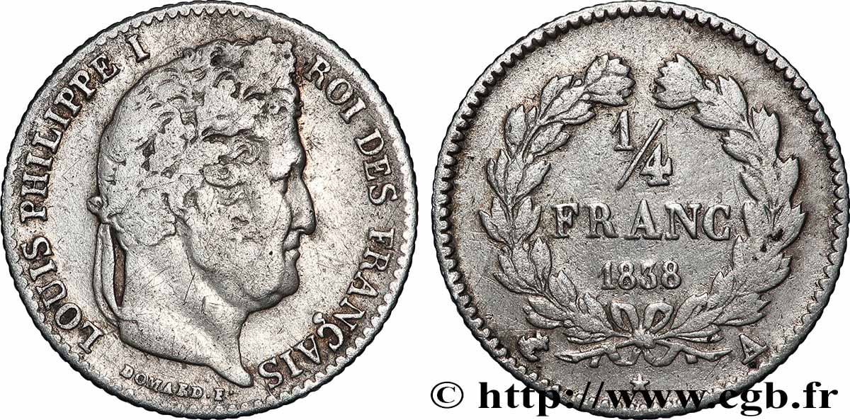 1/4 franc Louis-Philippe 1838 Paris F.166/69 VF 